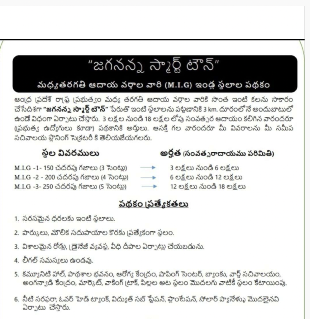 Jagananna Smart Town Application Eligibility Selection Guidelines TS AP